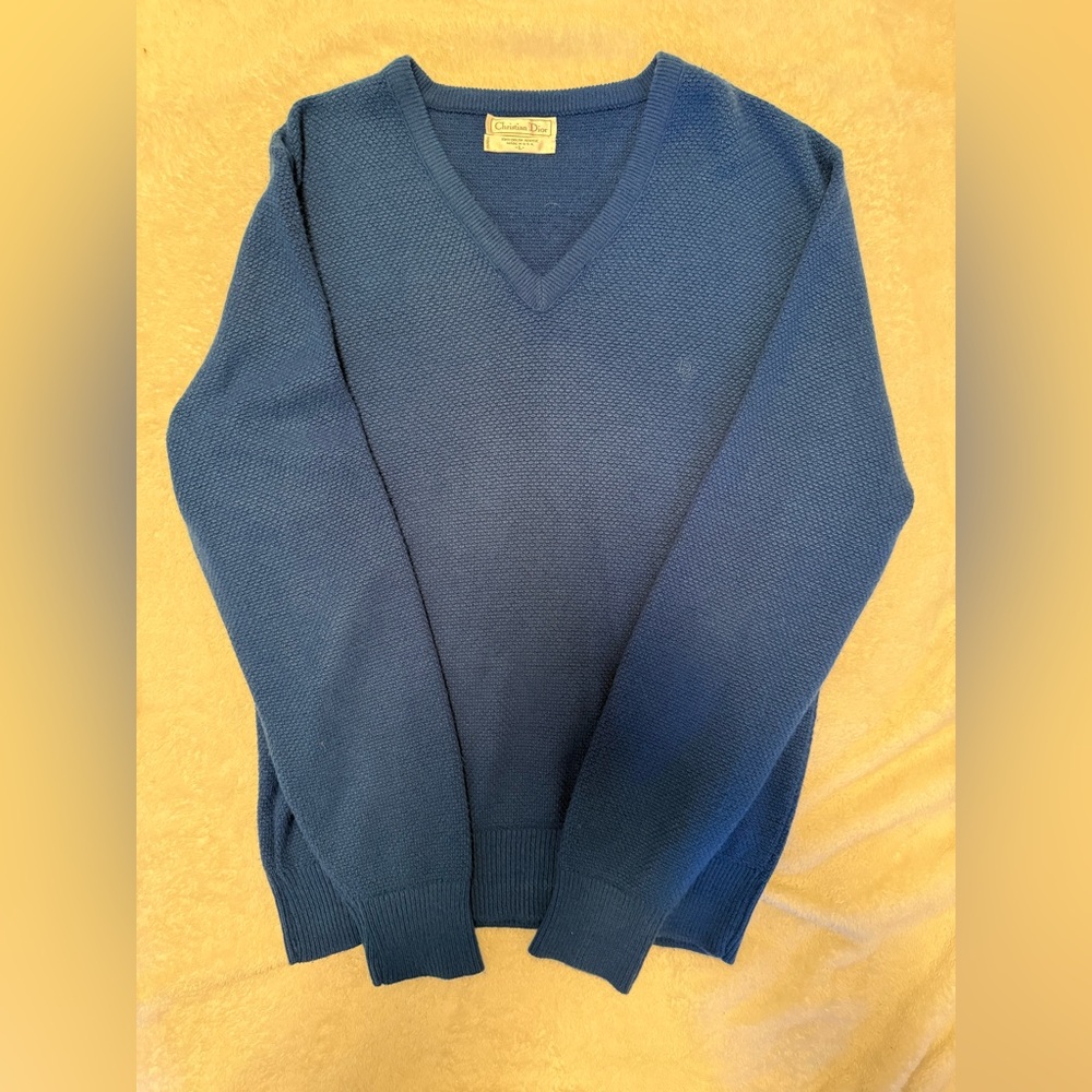 Dior Men's Deep Blue V-Neck Sweater